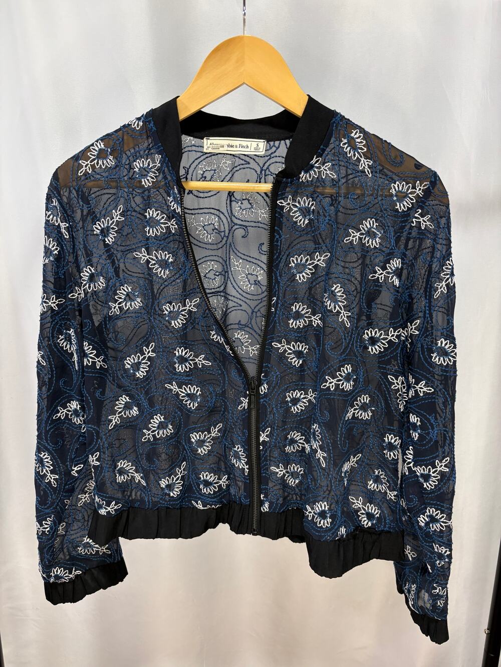 Abercrombie & Fitch Women’s Embroidered Sheer Bomber Jacket Floral Size S